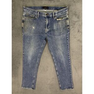 Banana Republic Jeans Mens 34x30 Blue Straight Slim Medium Wash Distressed Denim